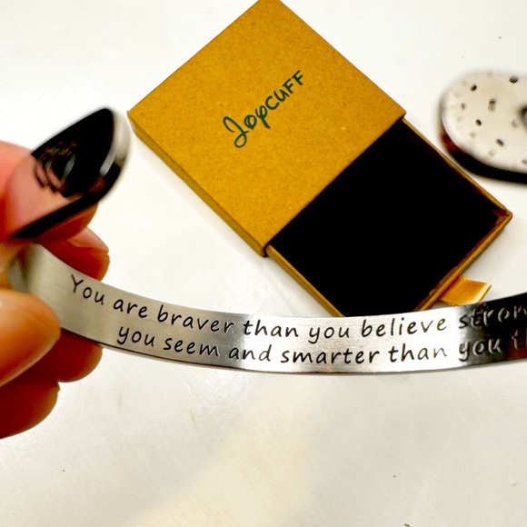 Joycuff | Silver Cuff Bracelet— You are braver than you believe stronger than... - Picture 6 of 7